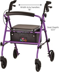 NOVA Journey Steel Rollator Walker – 17lbs 6″ Wheels, Purple – Open Box