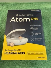 NEW Audien Atom One OTC Hearing Aids Wireless, Rechargeable, Beige