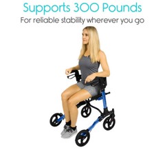 FOLDABLE TALL ROLLATOR SERIES T, 35″-40″, ALUMINUM, 300LBS, BLUE FDA VIVE HEALTH