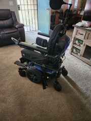 Quantum EDGE3 Power Tilt Wheelchair: Brand New, Cobalt Blue, Left Hand User