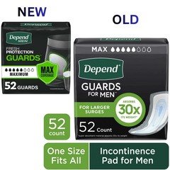 52 Count New Depend Guards Incontinence Pads for Men, Maximum Absorbency