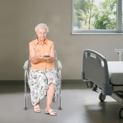 150kg/330.69 lbs Foldable Toilet Chair w/ Padded Seat Plate and Toilet Bucket