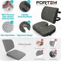 XL Memory Foam Seat Cushion with Lumbar Support for Pain Relief – Dark Grey