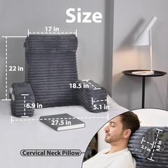 22″ XL Back Pillow for Bed Sitting Up, Reading Pillow with Built-in Arms,