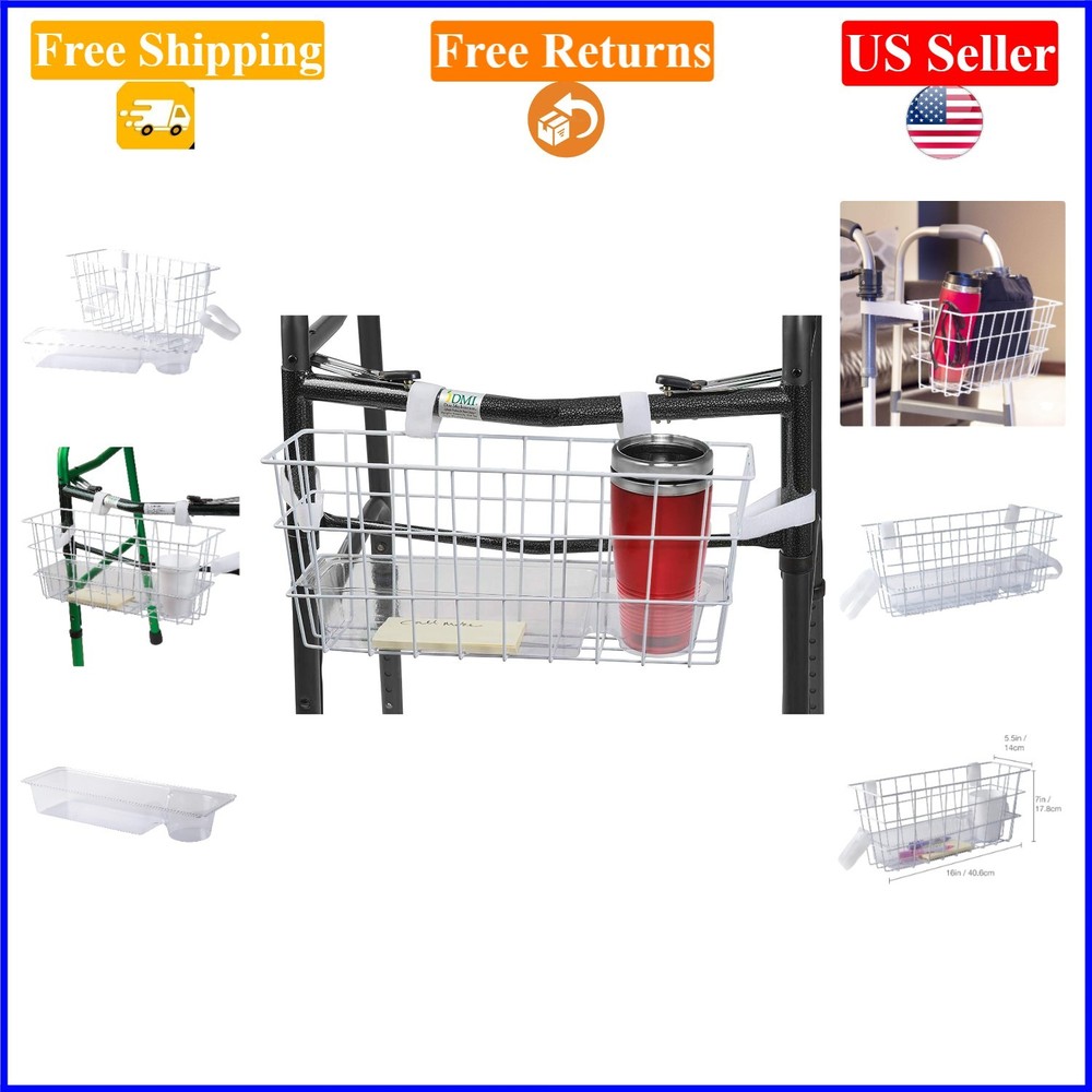 16×5.5×7 in Walker Basket with Cup Holder, Easy Install, Rust-Resistant