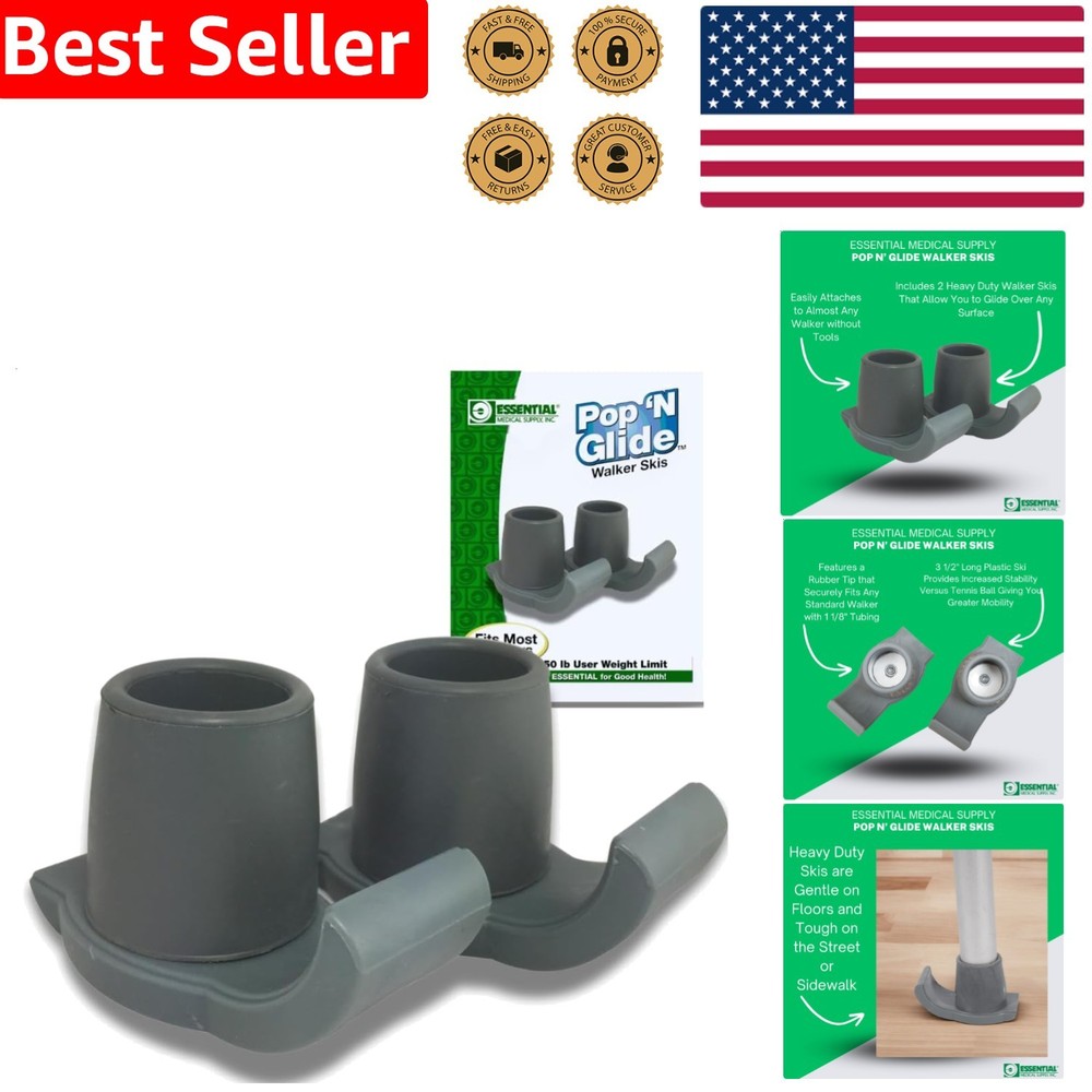 Easy Use Walker Ski Glides 2 Pack Gray Universal Fit Secure Attachment Durable
