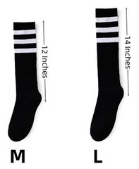 Cotton Knee High Socks Triple Stripes Over the Calf Retro 9-13 A03-black/White