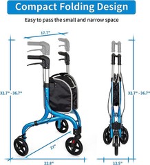 Premium 3 Wheel Rollator Walker for Seniors – Ultra Lightweight Foldable Walker