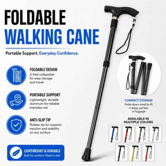 Folding Walking Cane Walking Stick Adjustable Aluminum Collapsible Travel Hiking