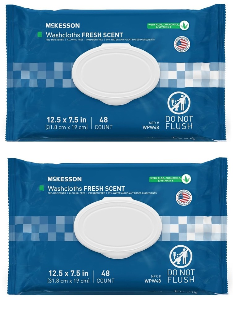 McKesson BEST Washcloth Wipes for Adults, Scented (2 Pack, 48 /Pack) Disposable