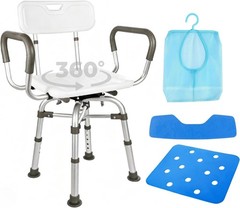 Swivel Shower Chair 500 lb Heavy Duty w Arms Back 360° Adjustable Bath Seat
