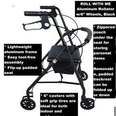 Aluminum Rollator w/6″ Wheels, Black