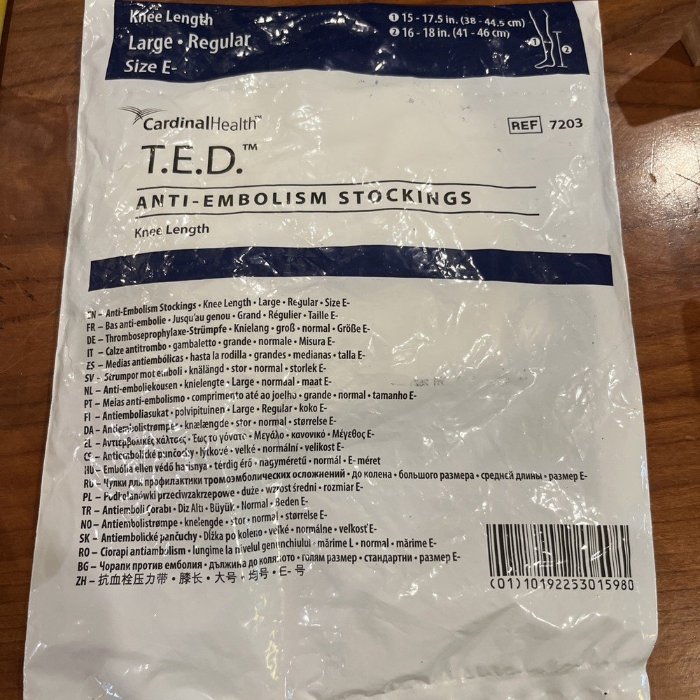 T.E.D. Anti-Embolism Socks Cardinal Health L Size Regular Knee Length NIP
