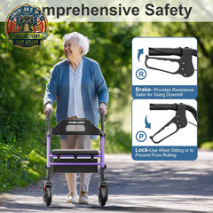 Foldable Rollator Walkers with Seat for Seniors, 8“ Big Wheels, 350 Lb. Weight