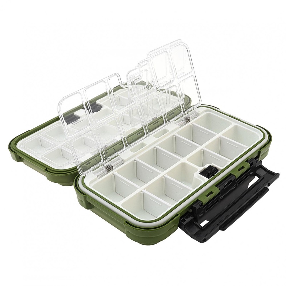 OriGlam Waterproof Fishing Tackle Box Organizer, 24 Compartments Double Green
