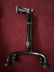 Rehand Quad Cane, Walking Cane with Ergonomic Handle, Adjustable, 4-Pronged Foot