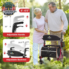 Rollator Walker for Seniors with Seat, Lightweight & Foldable, 8″ All-Terrain Wh