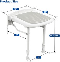 Caredear Wall Mounted Shower Seat Folding Adjustable Chair 550lbs Support