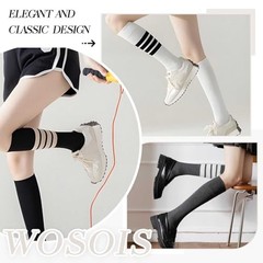 Women’s Knee High Socks Athletic Thigh High Stripe Stockings Tube 7-9 Black