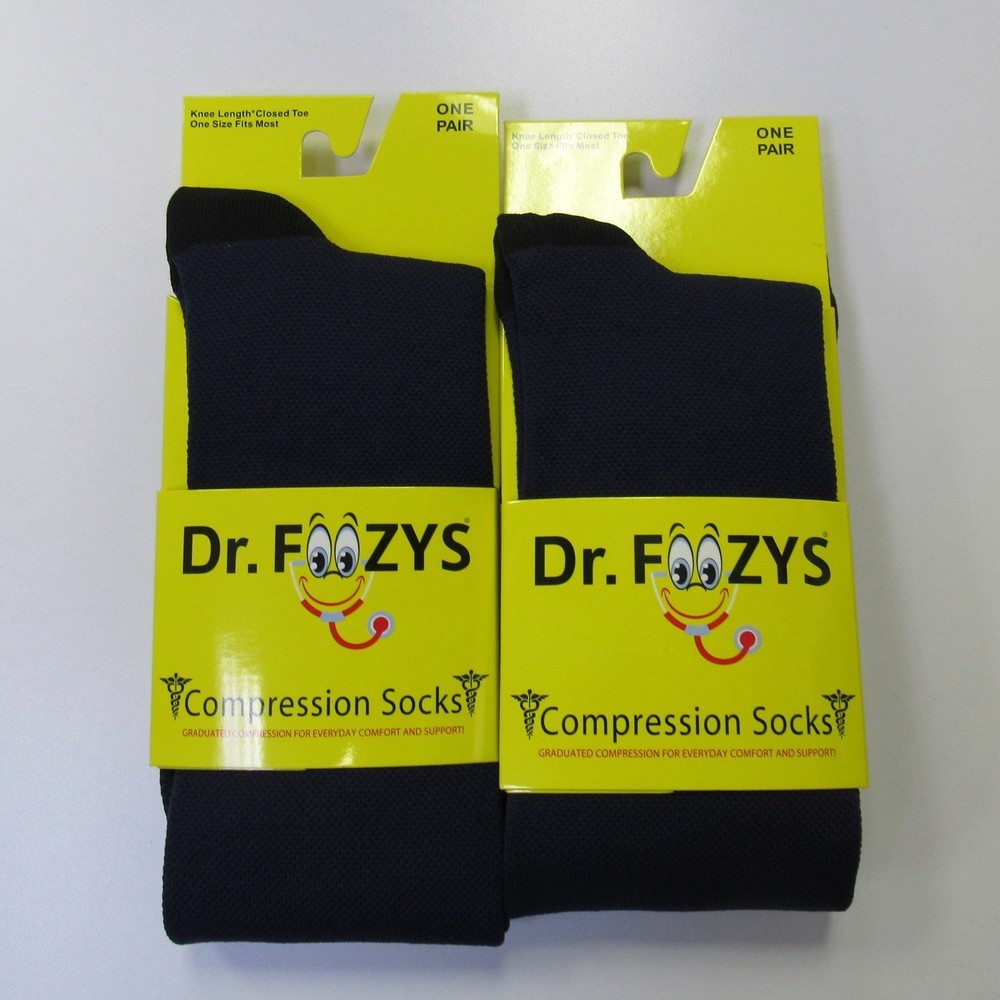 2 Pairs Navy Blue Foozys Unisex Compression Knee Socks Fit Women 5-12 & Men 5-13