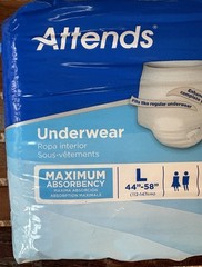 Lot of 2 Attends Disposable MAXIMUM ABSORBENCY Underwear Size Large 18 Count