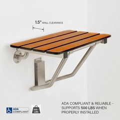 Seachrome 24″ Wide ADA Folding Wall Mount Shower Bench, Teak Phenolic Seat