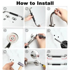 Stainless Steel Shower Grab Bar w/Anti Slip Rubber Grip for Bathroom Handrail US
