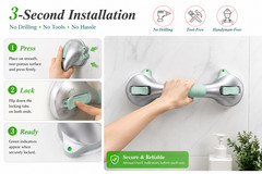 12in Suction Shower Grab Bar with Indicators, Balance Assist Steady Handle