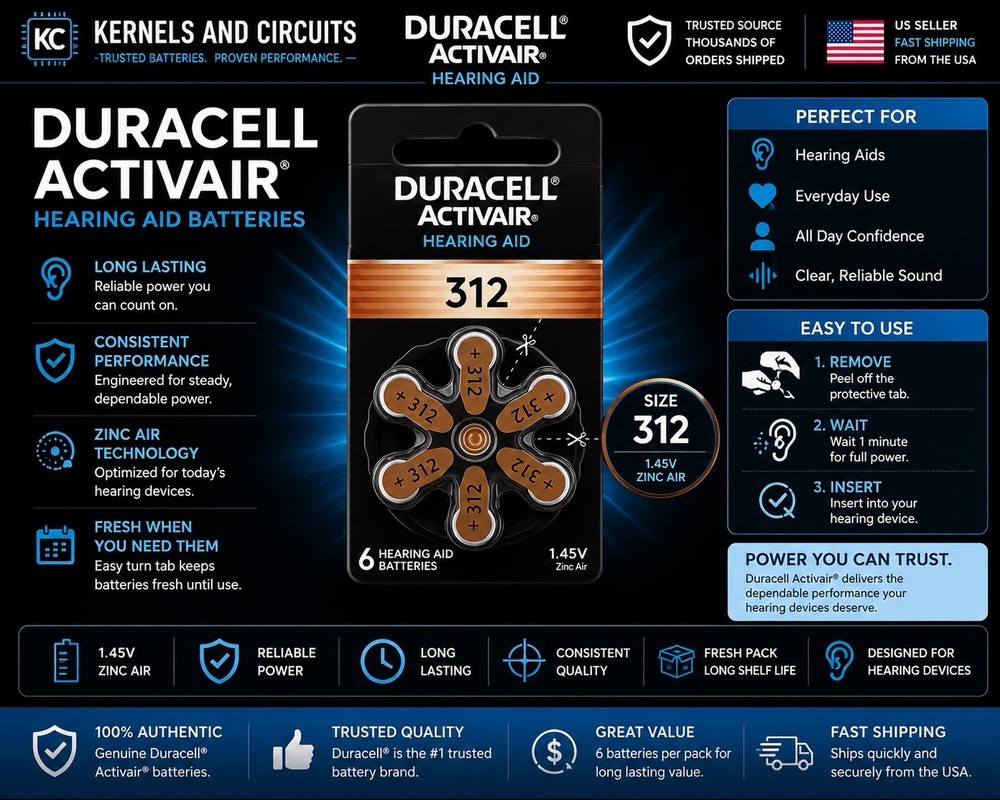 Duracell Activair Hearing Aid Batteries Size 312 6-pack Zinc Air Exp 10/2029