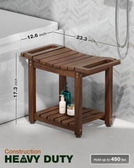 23″ Teak Shower Bench Teak Shower Stool Curved Seat,Wooden Stool for Bathroom,Te