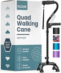 Quad Cane 300LB Adjustable 29.5″-38.4″ Height – 4 Pronged Base for Stability
