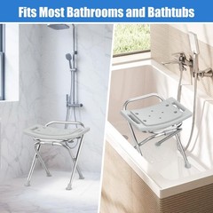 Folding Shower Chair Seat – 17.5″ Stainless Steel, Portable Anti-Slip Bath Stool
