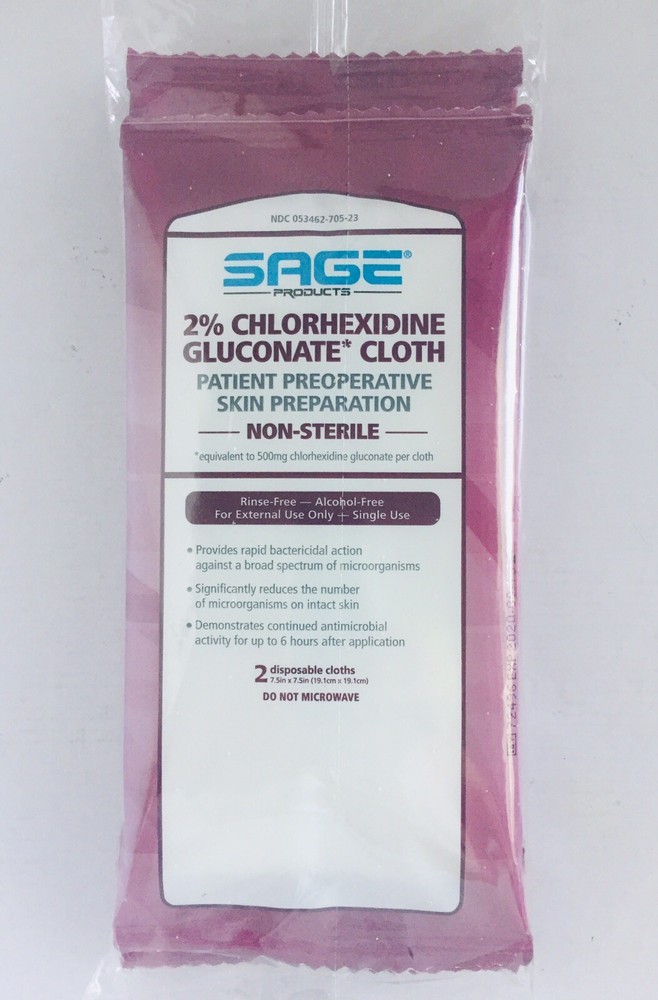 3 x New Sage 2% Chlorhexidine Gluconate Cloth Non-Sterile