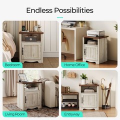 Linsy Farmhouse Night Stand 18.9 Wood End Table Charging Station Side Table For