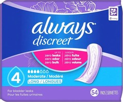 Always Discreet Incontinence Pads for Women Moderate Absorbency Long Length 54
