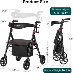 Foldable Rollator Walker with Seat for Seniors Adults Rolling Walker Max 500 lbs