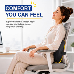 Memory Foam Lumbar Support Pillow for Car and Office Chairs, Adjustable Straps