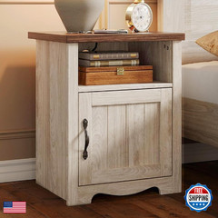 Linsy Farmhouse Night Stand 18.9 Wood End Table Charging Station Side Table For