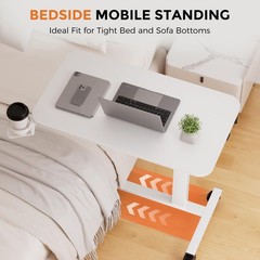 Adjustable Overbed Bedside Table with Lockable Wheels, Pneumatic Mobile Stand…