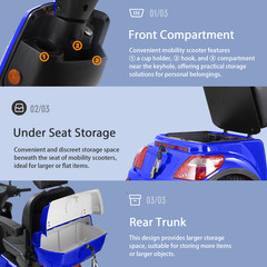 800W Four Wheels Travel Mobility Scooter 60V Blue Battery Motor for Adult Senior