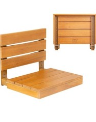 Wool & Ray Folding Teak Shower Bench W/ Back Rest Wall-Mounted Floating 400 lb