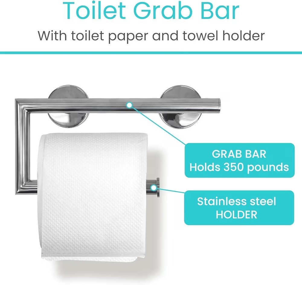 Grab Bar with Toilet Paper Holder Handrail Bar Combo for Bathroom Wall Safety…
