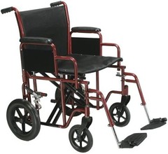 Drive Medical TR22-R Heavy Duty Transport Chair, 22 Inch, Red/Black