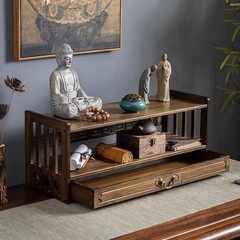 Birdfba Floor Table Altar 2-Tier Meditation Table Drawers Bamboo Coffee Table