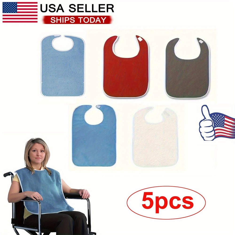 5PCS Adult Bibs for Eating Women/Men Bib-Washable Reusable Antifouling US