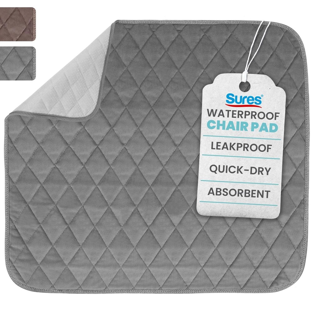 Sures Waterproof Chair Pads for Incontinence (22″ x 21″) – 1 Pack, Gray