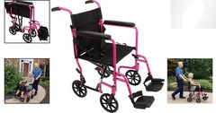 Safe and Stylish Pink Folding Wheelchair with Padded Armrests – 300 lbs Capacity