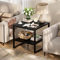 Homieasy End Table 20 Inch Square End Table Mini Fridge Stand 2-Tier Storage