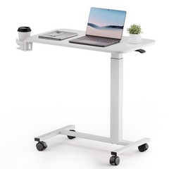 Adjustable Overbed Bedside Table with Lockable Wheels, Pneumatic Mobile Stand…