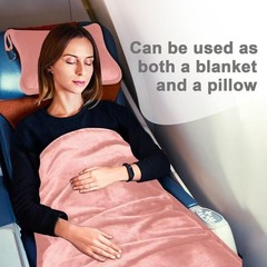 Travel Blanket and Pillow Compact, Premium Solid Pink(40″*65″), Pink